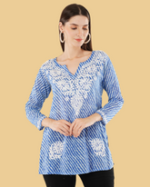 LEHERIYA SHORT CHIKANKARI KURTI