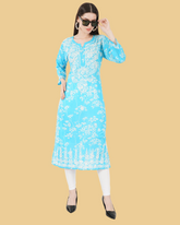 PRINTED STRAIGHT CHIKANKARI KURTA