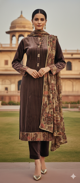 VELVET SUIT WITH PRINTED DUPATTA