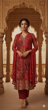 Jacquard Printed Suit with Banarasi Weaving