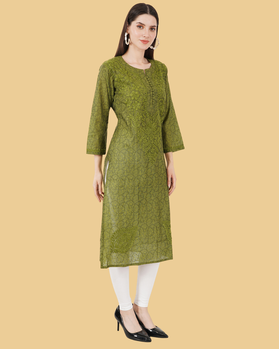 IKKAT STRAIGHT CHIKANKARI KURTA