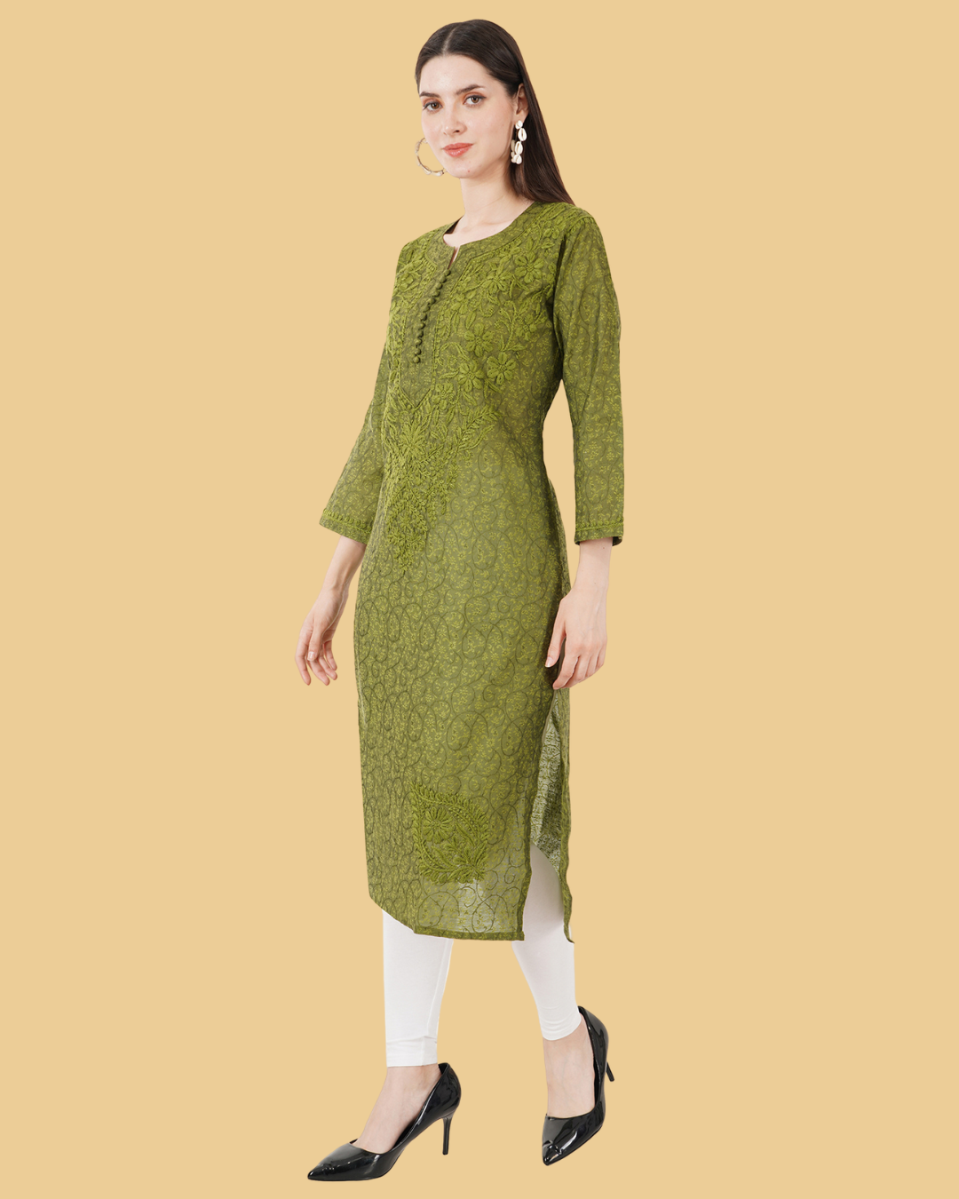IKKAT STRAIGHT CHIKANKARI KURTA