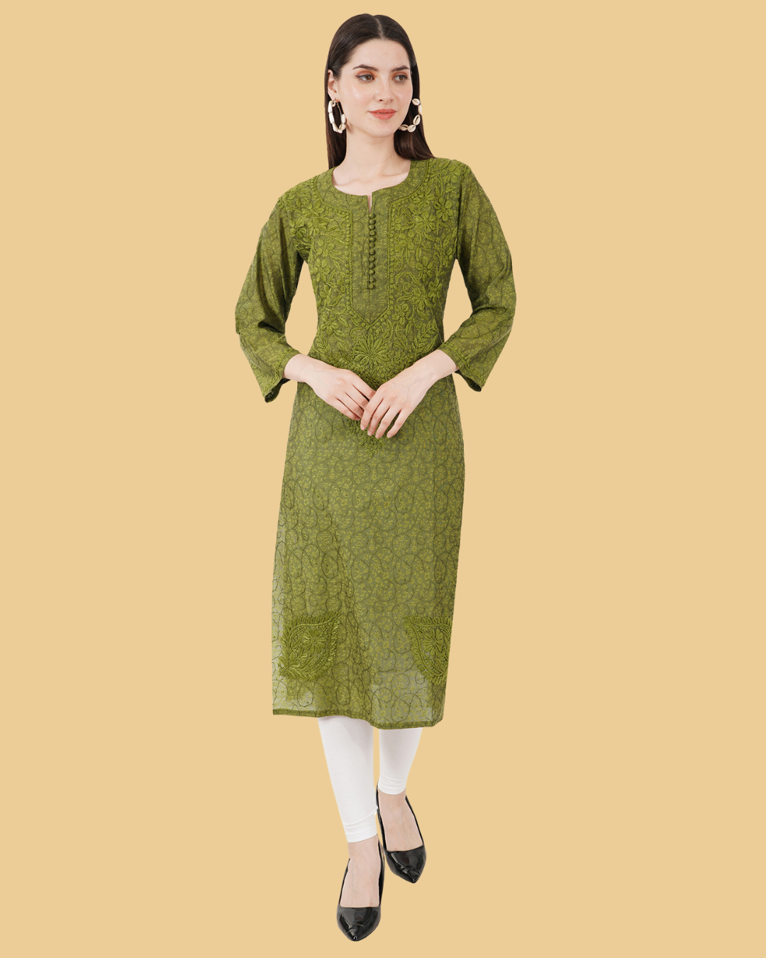 IKKAT STRAIGHT CHIKANKARI KURTA