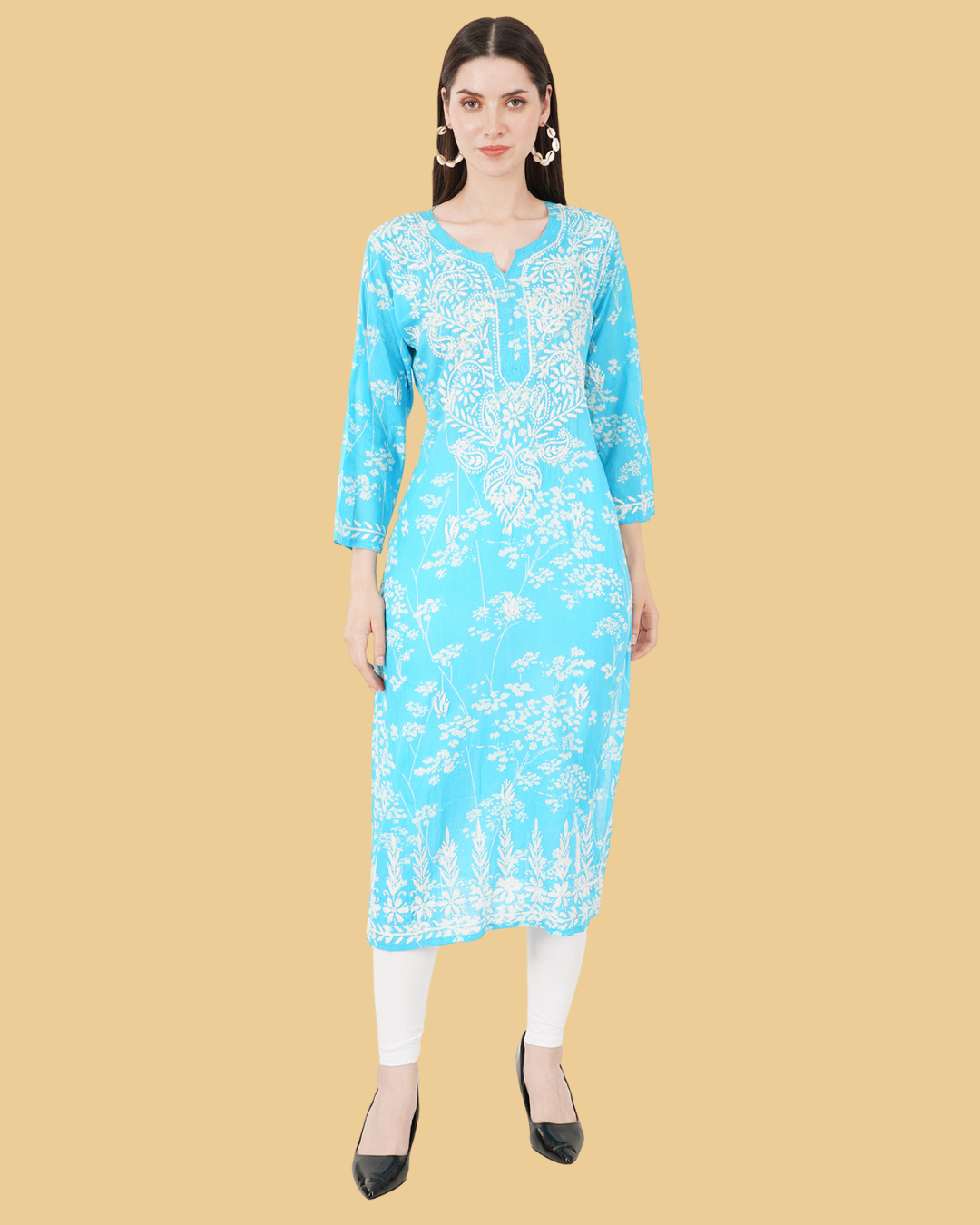 PRINTED STRAIGHT CHIKANKARI KURTA