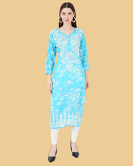PRINTED STRAIGHT CHIKANKARI KURTA