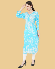 PRINTED STRAIGHT CHIKANKARI KURTA