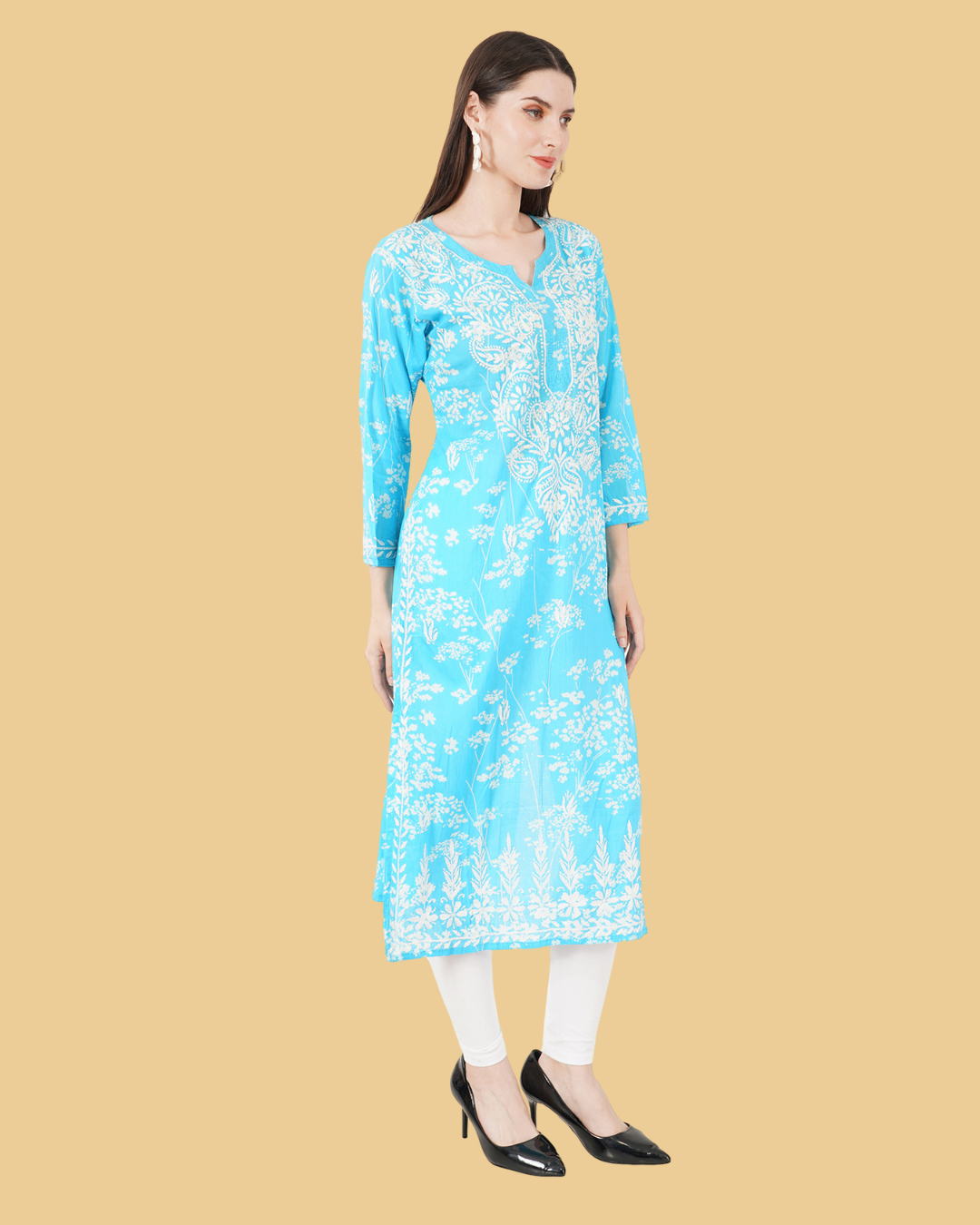 PRINTED STRAIGHT CHIKANKARI KURTA