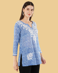 LEHERIYA SHORT CHIKANKARI KURTI