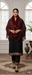 Fur Poncho in Check Pattern