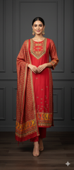 Silk Blend Suit with Printed Dupatta