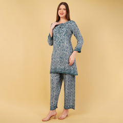 CREPE STRAIGHT CHIKANKARI COORD SET