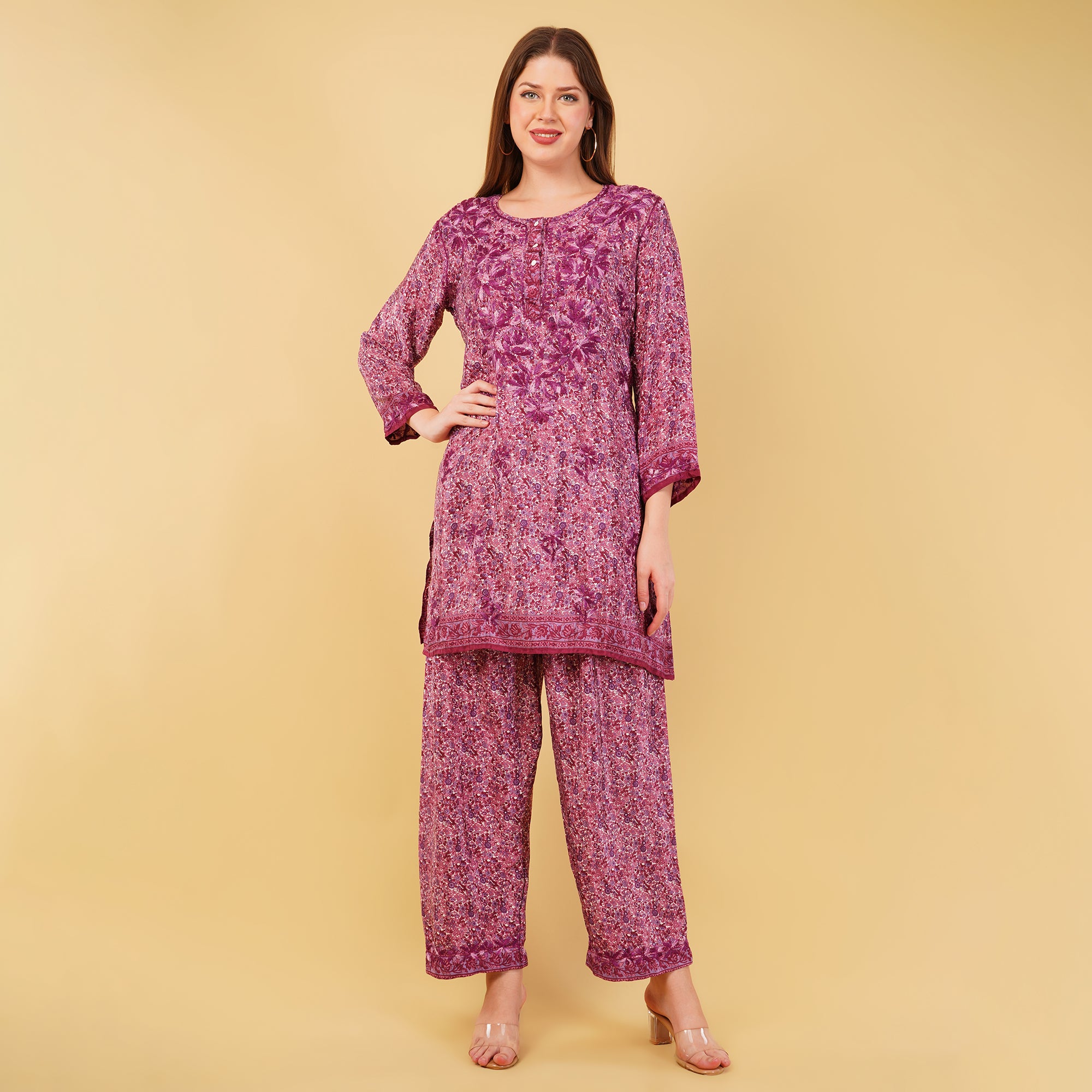 CREPE STRAIGHT CHIKANKARI COORD SET