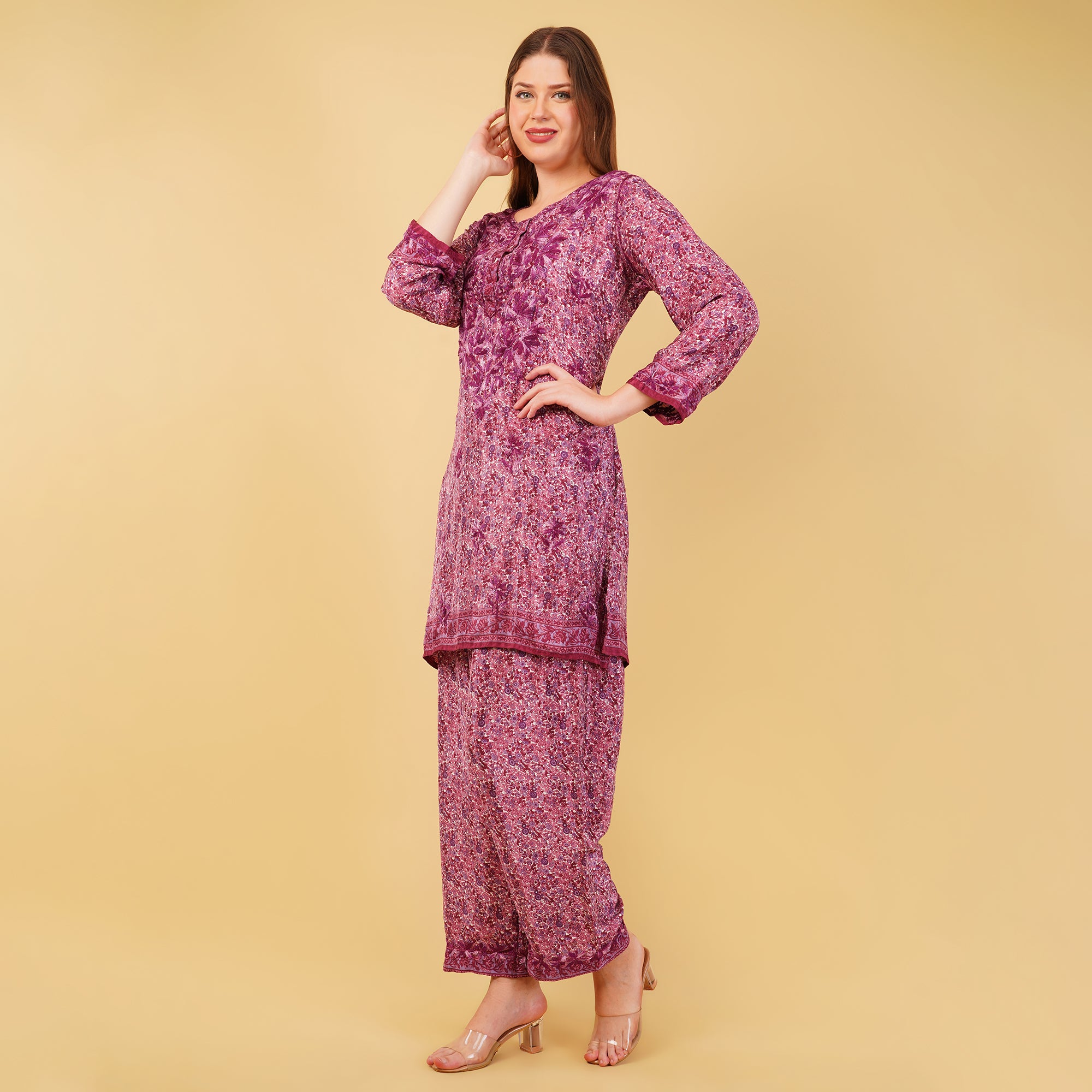 CREPE STRAIGHT CHIKANKARI COORD SET