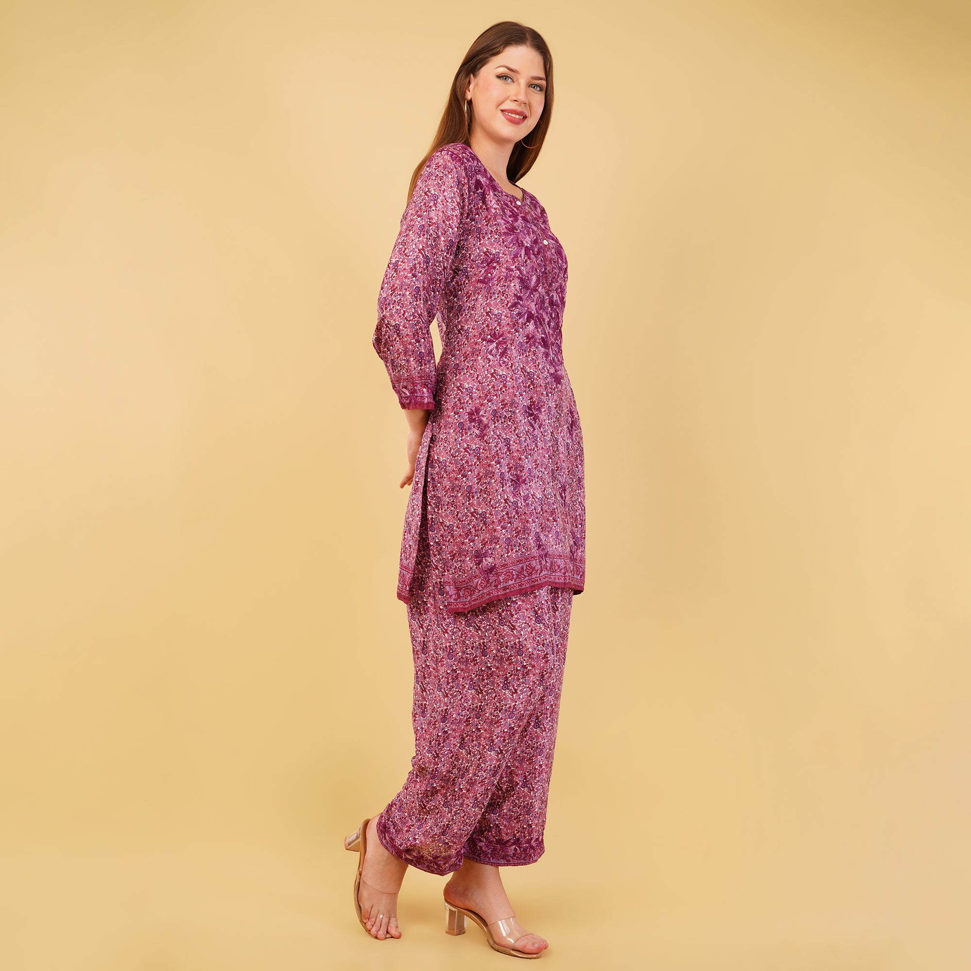 CREPE STRAIGHT CHIKANKARI COORD SET