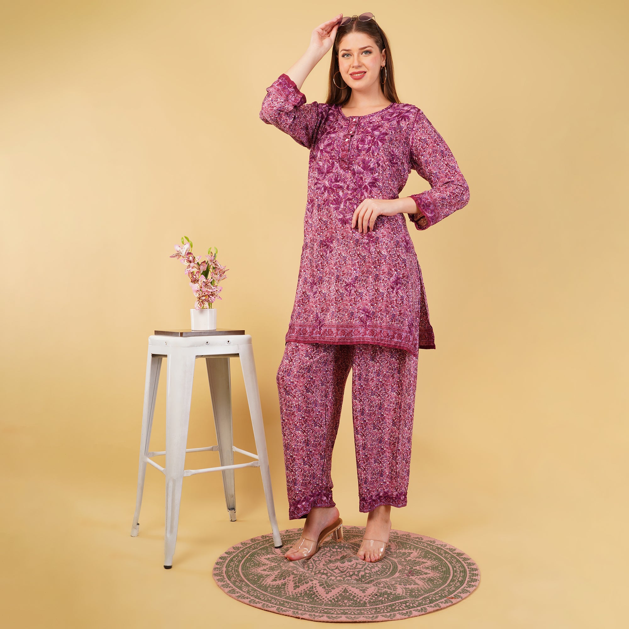 CREPE STRAIGHT CHIKANKARI COORD SET
