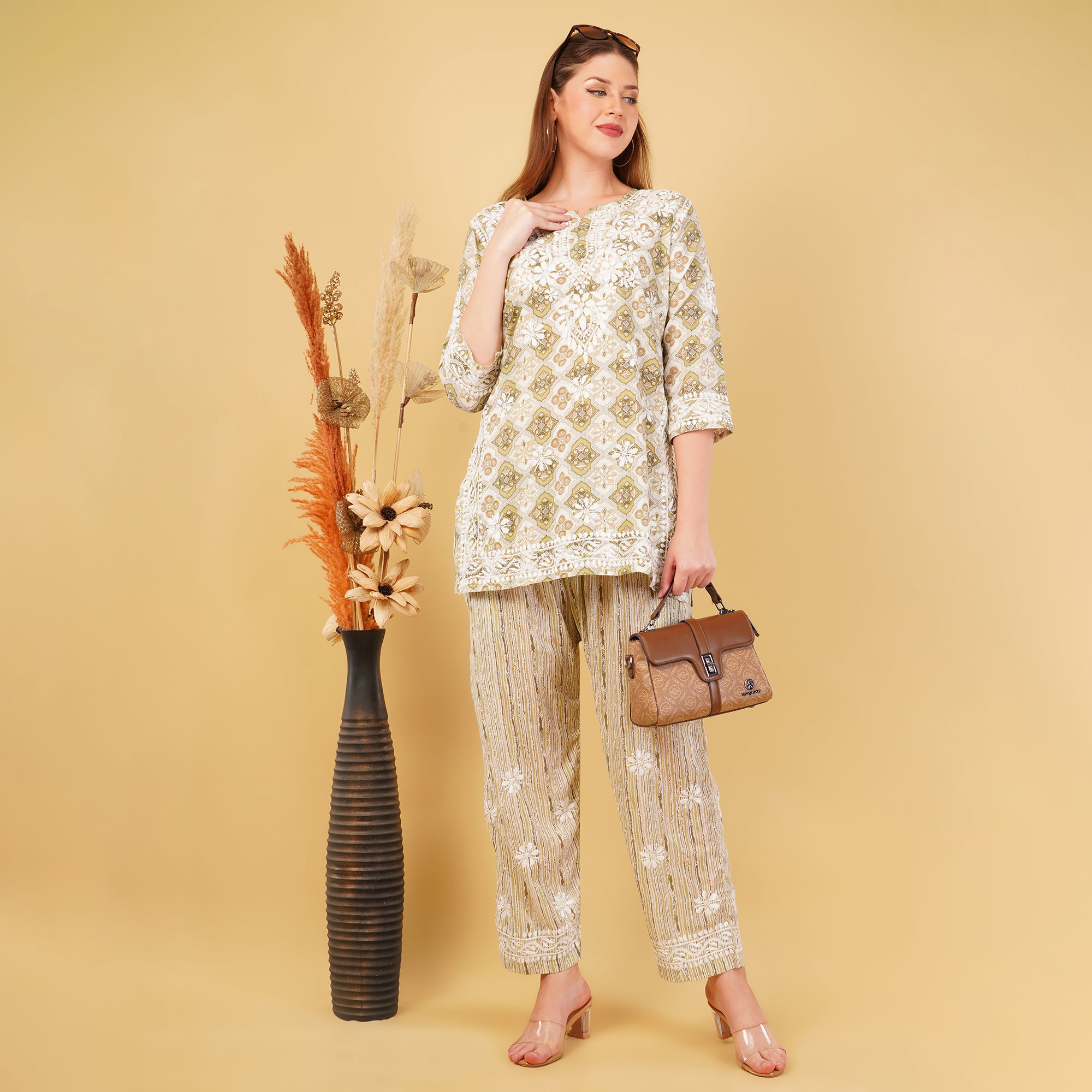 PRINTED COTTON CHIKANKARI COORD SET