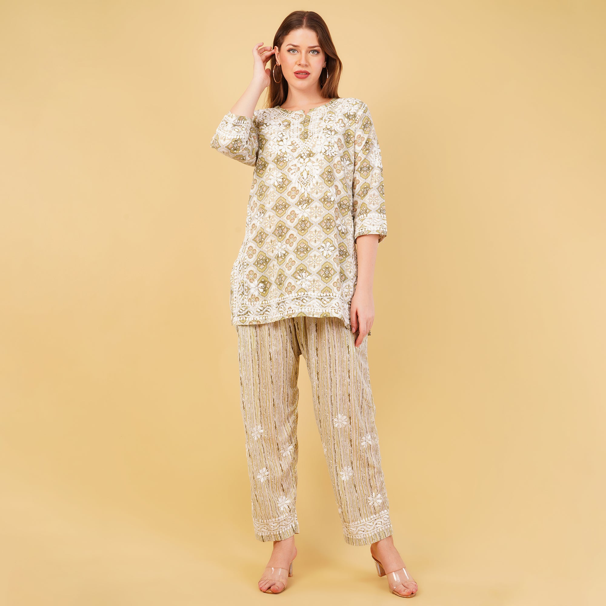 PRINTED COTTON CHIKANKARI COORD SET