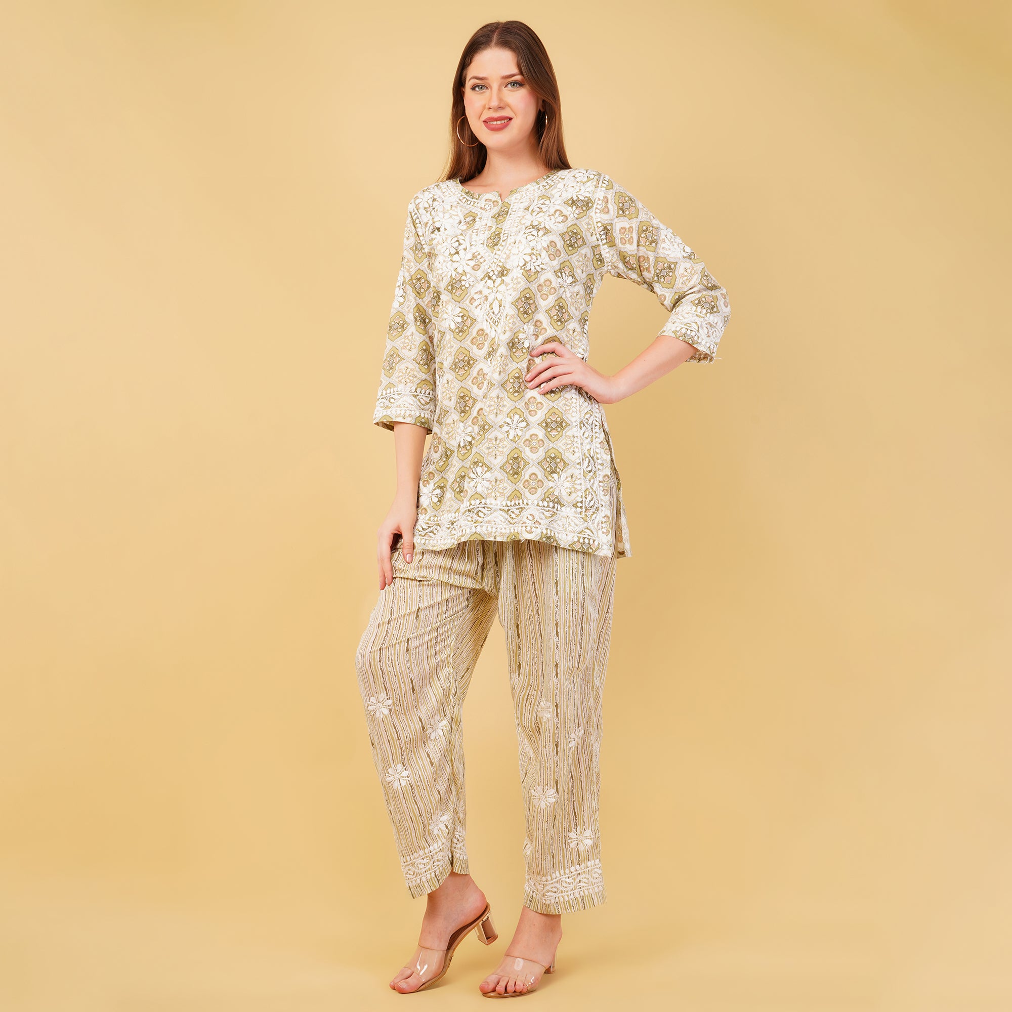 PRINTED COTTON CHIKANKARI COORD SET