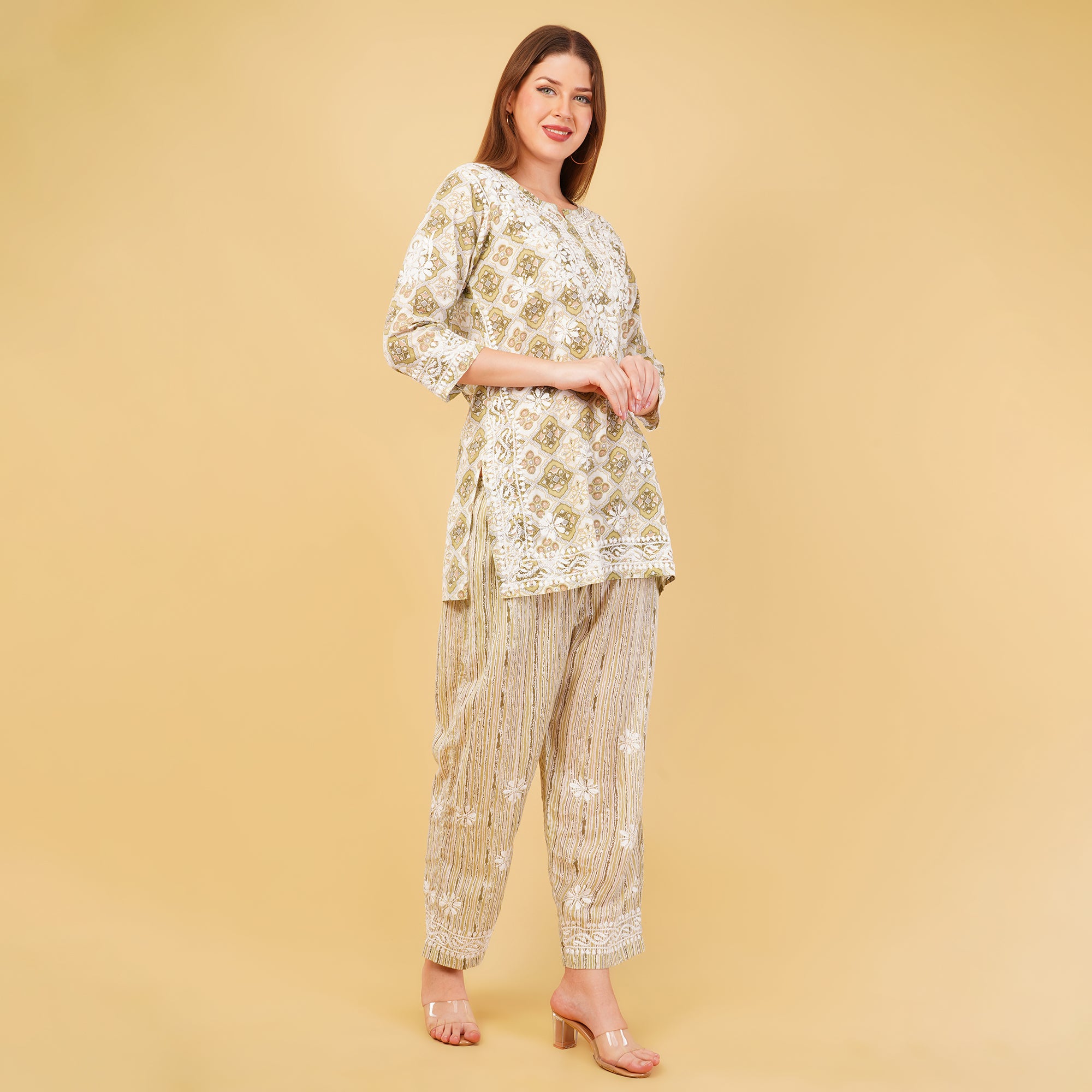 PRINTED COTTON CHIKANKARI COORD SET