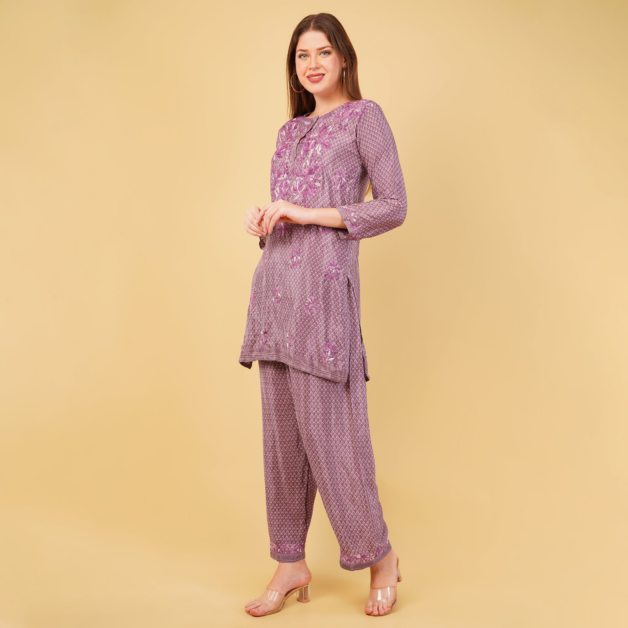 CREPE STRAIGHT CHIKANKARI COORD SET