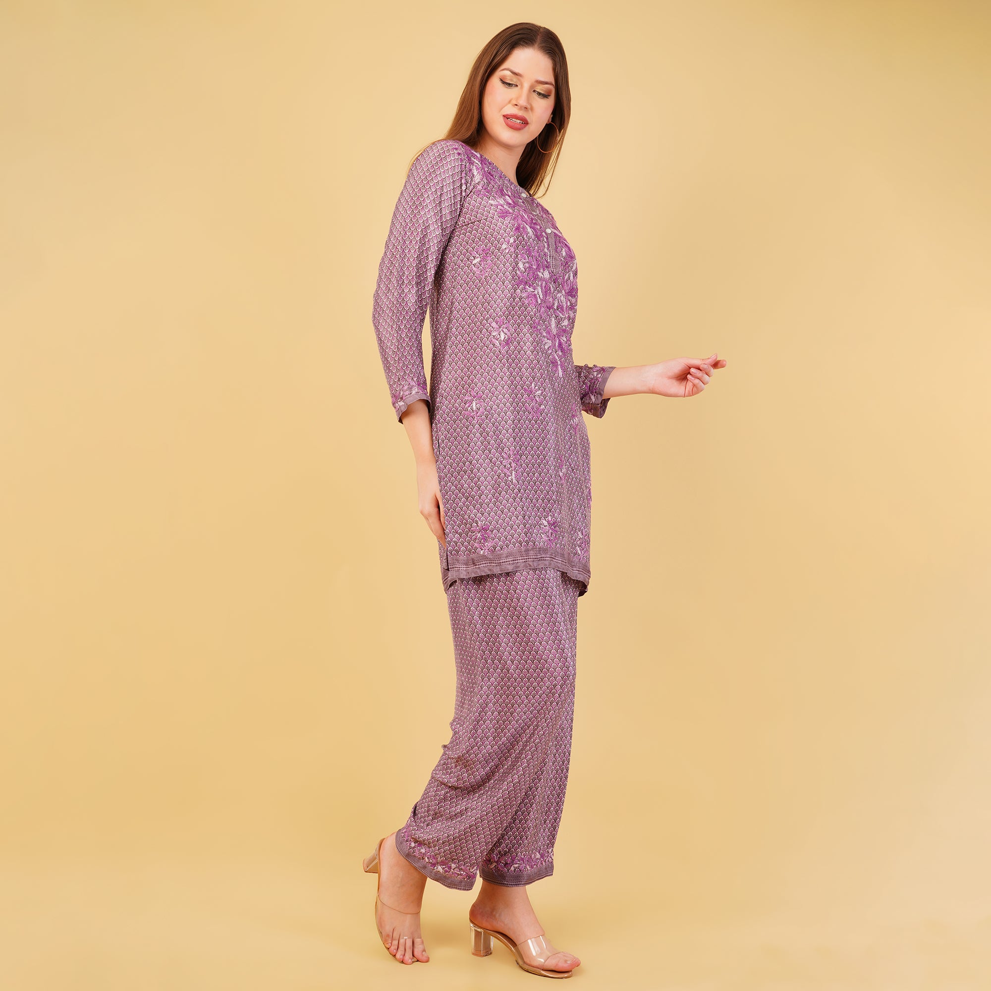 CREPE STRAIGHT CHIKANKARI COORD SET