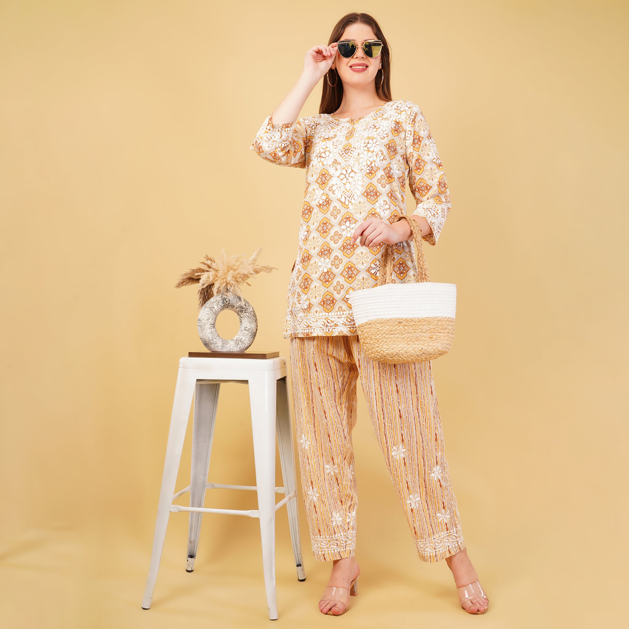 PRINTED COTTON CHIKANKARI COORD SET