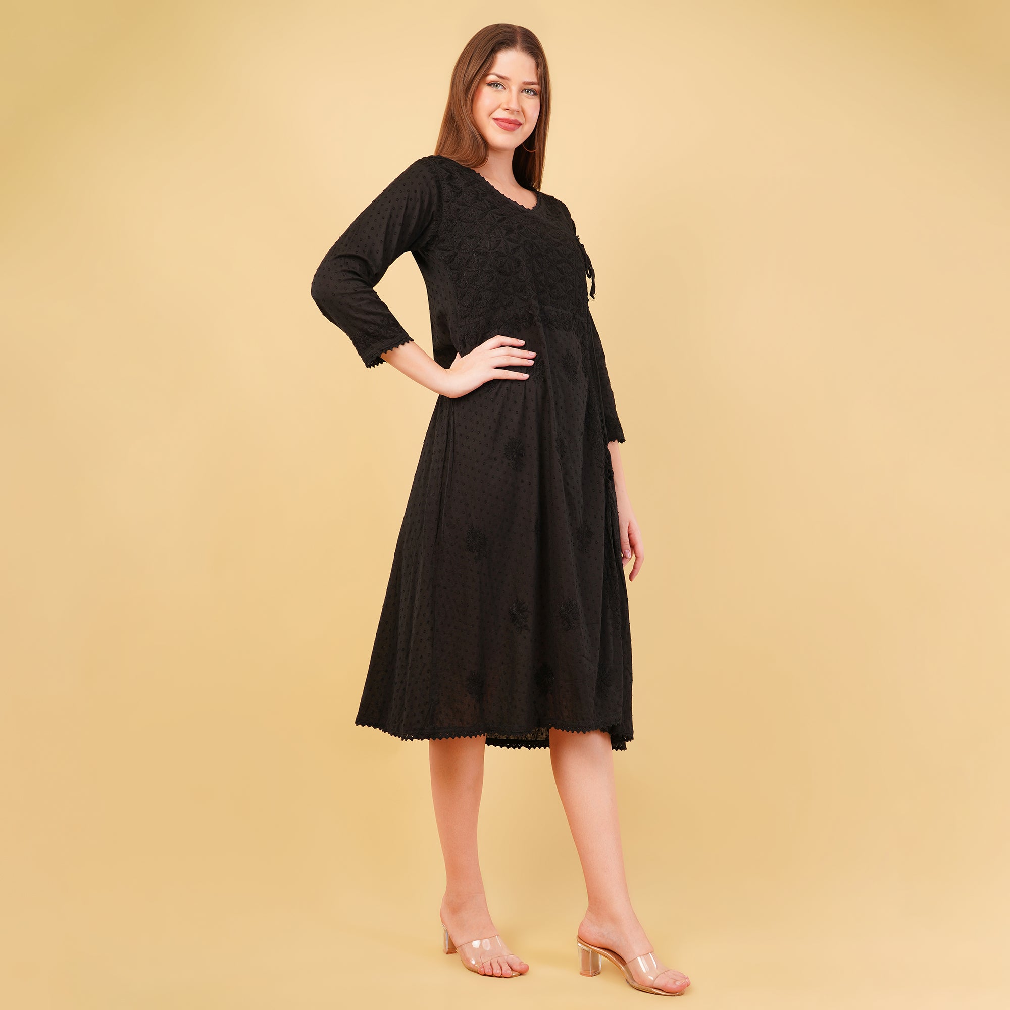 ANGRAKHA CHIKANKARI A-LINE DRESS