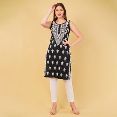 SLEEVELESS CHIKANKARI KURTA