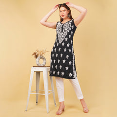 SLEEVELESS CHIKANKARI KURTA