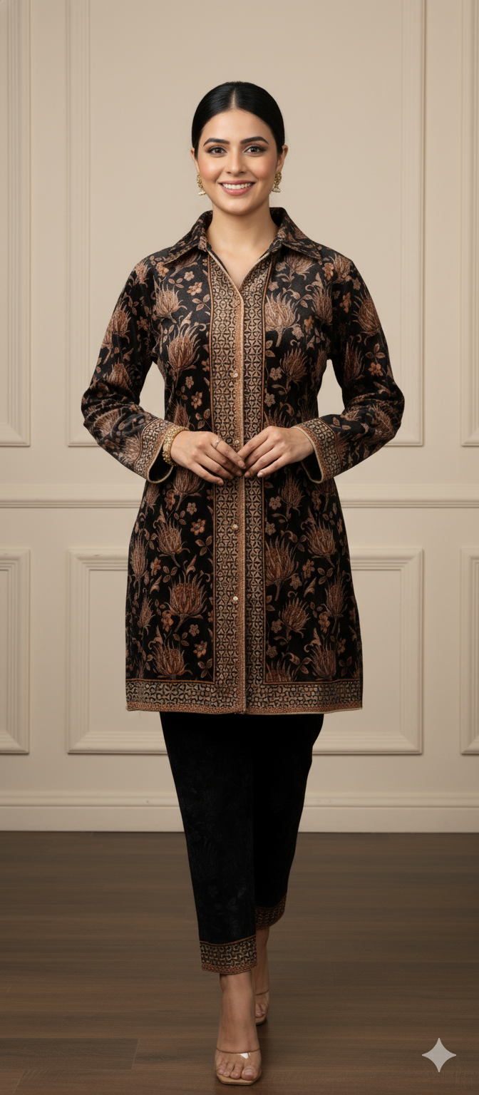 Black  Printed Velvet Coord-Set