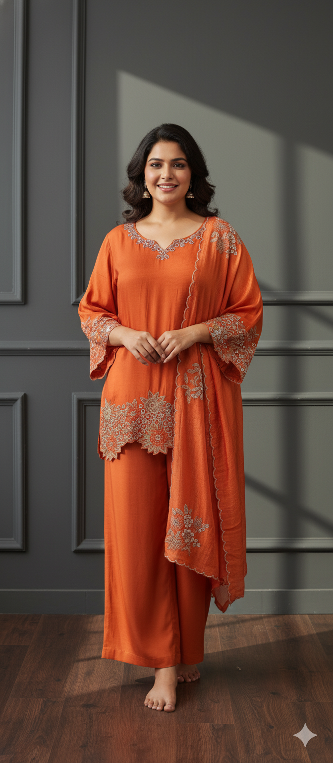 Silk Blend Hand Embroidered Sharara Set