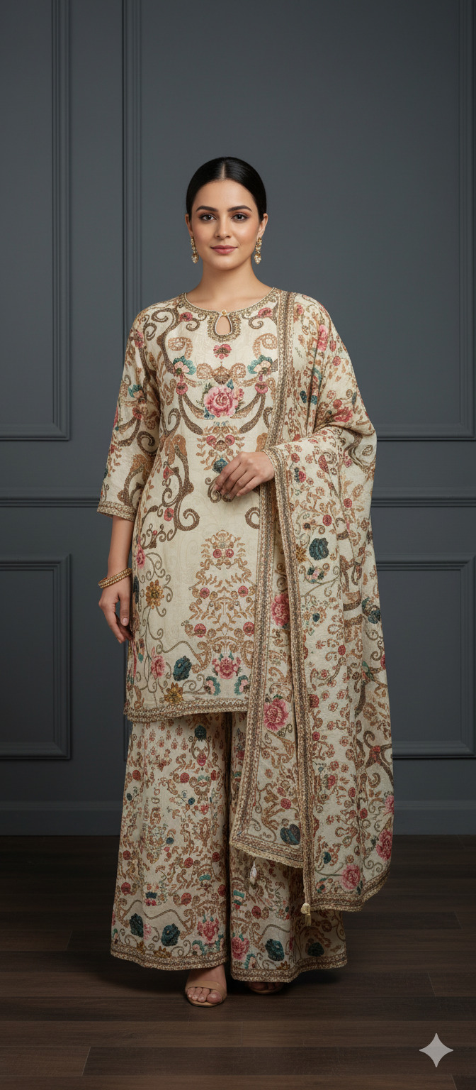 Crepe Floral Print Sharara Set