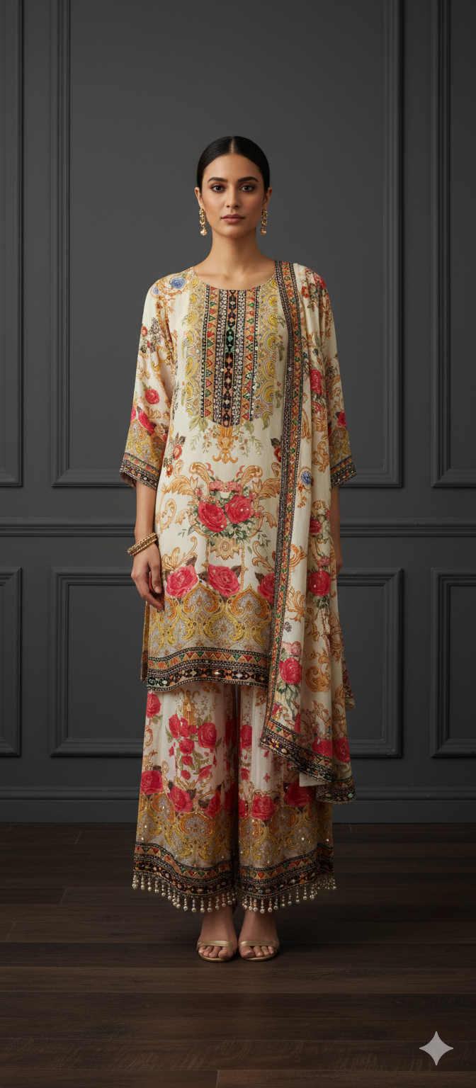 Printed Crepe Sharara Set